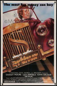 7z068 ARTHUR style A 1sh '81 artwork of drunken Dudley Moore driving car by Bob Gleason!