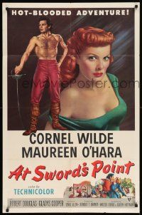 7z070 AT SWORD'S POINT 1sh '52 full-length barechested Cornel Wilde, sexy Maureen O'Hara!