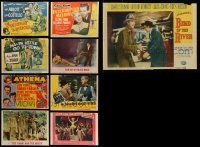 8a177 LOT OF 9 TRIMMED LOBBY CARDS '50s-80s great scenes & title cards from a variety of movies!
