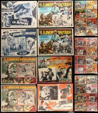 8a055 LOT OF 32 WESTERN AND COWBOY MEXICAN LOBBY CARDS '40s-50s great scenes & border art!