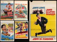 8a308 LOT OF 5 FORMERLY FOLDED BELGIAN JERRY LEWIS POSTERS '60s great different artwork!