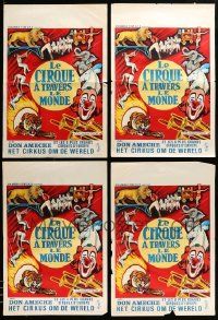8a309 LOT OF 4 FORMERLY FOLDED BELGIAN RINGS AROUND THE WORLD POSTERS '66 cool circus montage art!