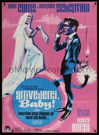 8b521 ARRIVEDERCI, BABY Danish '67 Tony Curtis is a ladykiller, great wacky Stevenov bomb art!