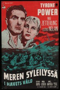 8b309 ABANDON SHIP Finnish '57 Tyrone Power & 25 survivors in a lifeboat which can hold only 12!