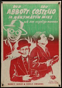 8b310 ABBOTT & COSTELLO MEET THE INVISIBLE MAN Finnish '51 art of Bud & Lou with monster!