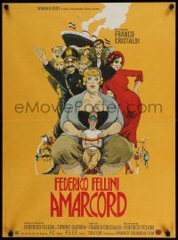 8b207 AMARCORD French 23x31 '74 Federico Fellini classic comedy, art by Giuliano Geleng!