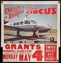 8c165 CARSON & BARNES 2ND LARGEST CIRCUS 29x30 circus poster '60s Kirby Grant next to Songbird!