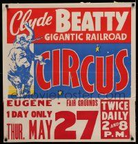 8c168 CLYDE BEATTY GIGANTIC RAILROAD CIRCUS 21x28 circus poster '50s art of a rearing elephant!