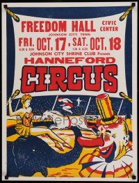 8c172 HANNEFORD CIRCUS 21x28 circus poster '60s wonderful art of Freedom Hall!