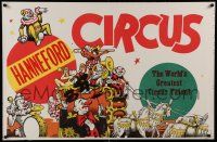 8c176 HANNEFORD CIRCUS 28x42 circus poster '60s art of many acts, green greatest talent!