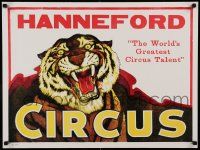 8c174 HANNEFORD CIRCUS 21x28 circus poster '60s wonderful art of growling tiger!