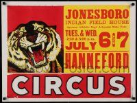 8c175 HANNEFORD CIRCUS 21x28 circus poster '60s wonderful art of tiger, Jonesboro!