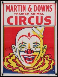 8c182 MARTIN & DOWNS TRAINED ANIMAL CIRCUS 21x28 circus poster '70s art of giant clown head!