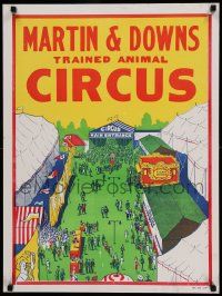 8c183 MARTIN & DOWNS TRAINED ANIMAL CIRCUS 21x28 circus poster '70s art of midway w/Coca-Cola stand!