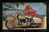 8c635 HARLEY-DAVIDSON 22x34 commercial poster '80s very sexy blonde on motorcycle!