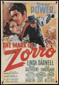 8c662 MARK OF ZORRO 27x40 commercial poster '80s masked hero Tyrone Power & Linda Darnell!