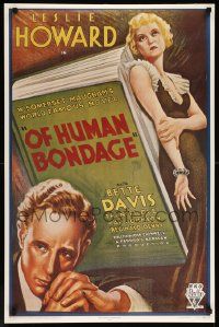 8c671 OF HUMAN BONDAGE 23x35 commercial poster '71 great art of Leslie Howard & Bette Davis!