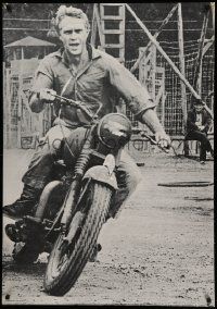 8c709 STEVE McQUEEN 29x42 commercial poster '67 action image of actor on motorcycle in Great Escape!