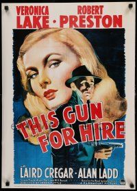 8c714 THIS GUN FOR HIRE 20x28 commercial poster '80s art of Alan Ladd & sexy Veronica Lake!