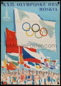 8c187 1980 SUMMER OLYMPICS 23x32 Czech special '79 wonderful different artwork of opening ceremony