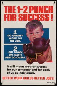 8c345 1-2 PUNCH FOR SUCCESS 24x37 motivational poster '72 image of a boy wearing boxing gloves!