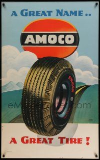 8c503 AMOCO A GREAT NAME A GREAT TIRE 27x43 advertising poster '40s artwork by Lucien Bernhard!
