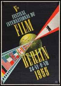8c326 BERLIN INTERNATIONAL FILM FESTIVAL 1955 24x33 German film festival poster '55 many flags!