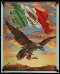 8c210 CIELO DE MEXICO 16x20 Mexican special '60s art of an eagle and the Mexican flag in clouds!