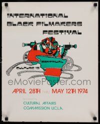 8c334 INTERNATIONAL BLACK FILMAKERS FESTIVAL 17x21 film festival poster '74 wild art of Africa!