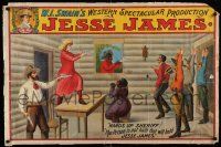 8c016 JESSE JAMES 28x42 stage poster 1910s the prison is not built that will hold him, stone litho!
