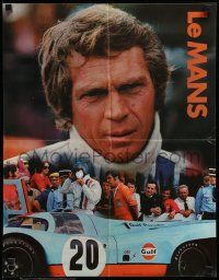 8c433 LE MANS 17x22 special '71 Gulf Oil, race car driver Steve McQueen, orange title design!