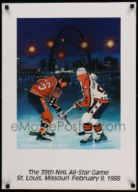 8c449 MARIO LEMIEUX/WAYNE GRETZKY 20x28 special '90s hockey image of the two facing off!