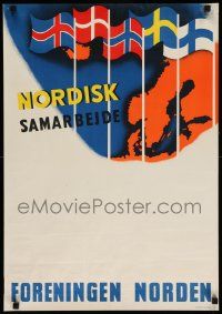 8c190 NORDISK SAMARBEJDE 19x28 Danish special '60s flags of Denmark, Sweden, Norway, and more!