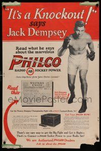 8c125 PHILCO 25x37 advertising poster '28 boxing champ Jack Dempsey says it's a knockout!