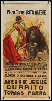 8c225 PLAZA TOROS VISTA ALEGRE 21x42 Spanish special '66 art of a toreador fighting a bull!