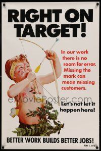 8c349 RIGHT ON TARGET 24x37 motivational poster '72 boy playing dress-up as a Native American!