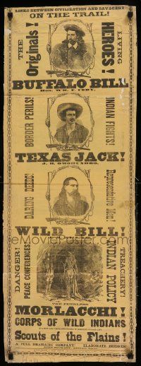 8c006 SCOUTS OF THE PLAINS 15x39 stage poster 1872 Buffalo Bill, Texas Jack, Wild Bill and more!