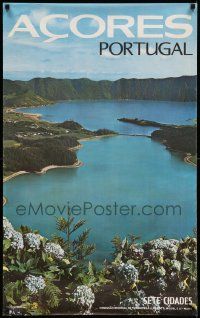8c140 ACORES PORTUGAL 24x38 Portuguese travel poster '70s Sete Cidades in the Azores!