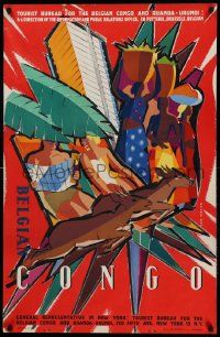 8c143 BELGIAN CONGO 25x38 Belgian travel poster '50s cool colorful artwork by Van Noten!
