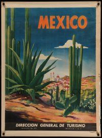 8c152 MEXICO 28x38 Mexican travel poster '50s cool artwork of several cacti in desert by Magallon!