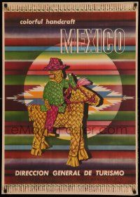 8c147 MEXICO 26x37 Mexican travel poster '50s cool artwork of colorful handcraft goods!