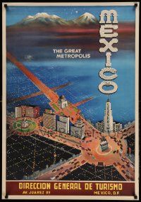 8c146 MEXICO 26x37 Mexican travel poster '50s cool artwork of Great Metropolis by A. Regabert!
