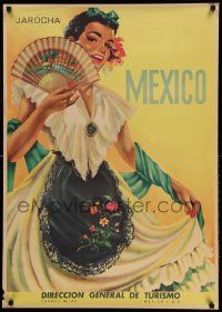 8c148 MEXICO 26x37 Mexican travel poster '50s cool artwork of woman by A. Regabert, Jarocha!