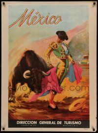 8c151 MEXICO 28x38 Mexican travel poster '50s cool artwork of matador with bull by Viadez!