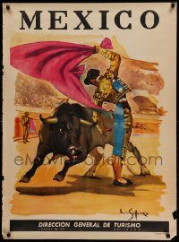 8c153 MEXICO 28x38 Mexican travel poster '50s matadors and bull by Luis Solleiro!