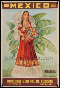 8c145 MEXICO 25x37 Mexican travel poster '50s cool artwork of woman, Tehuantepec!