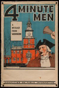 8c037 4 MINUTE MEN 28x42 WWI war poster '17 Devitt Welsh art of Independence Hall & bell ringer!