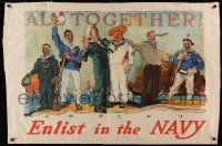 8c038 ALL TOGETHER ENLIST IN THE NAVY 32x47 WWI war poster '17 Reuterdahl art of 6 world sailors!