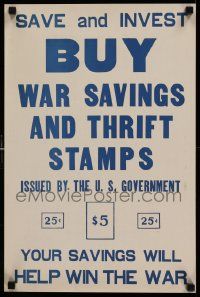 8c041 BUY WAR SAVINGS & THRIFT STAMPS 14x21 WWI war poster '17 your savings will help win the war!