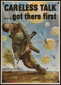 8c082 CARELESS TALK GOT THERE FIRST 29x40 WWII war poster '44 art by dead paratrooper by Stoops!